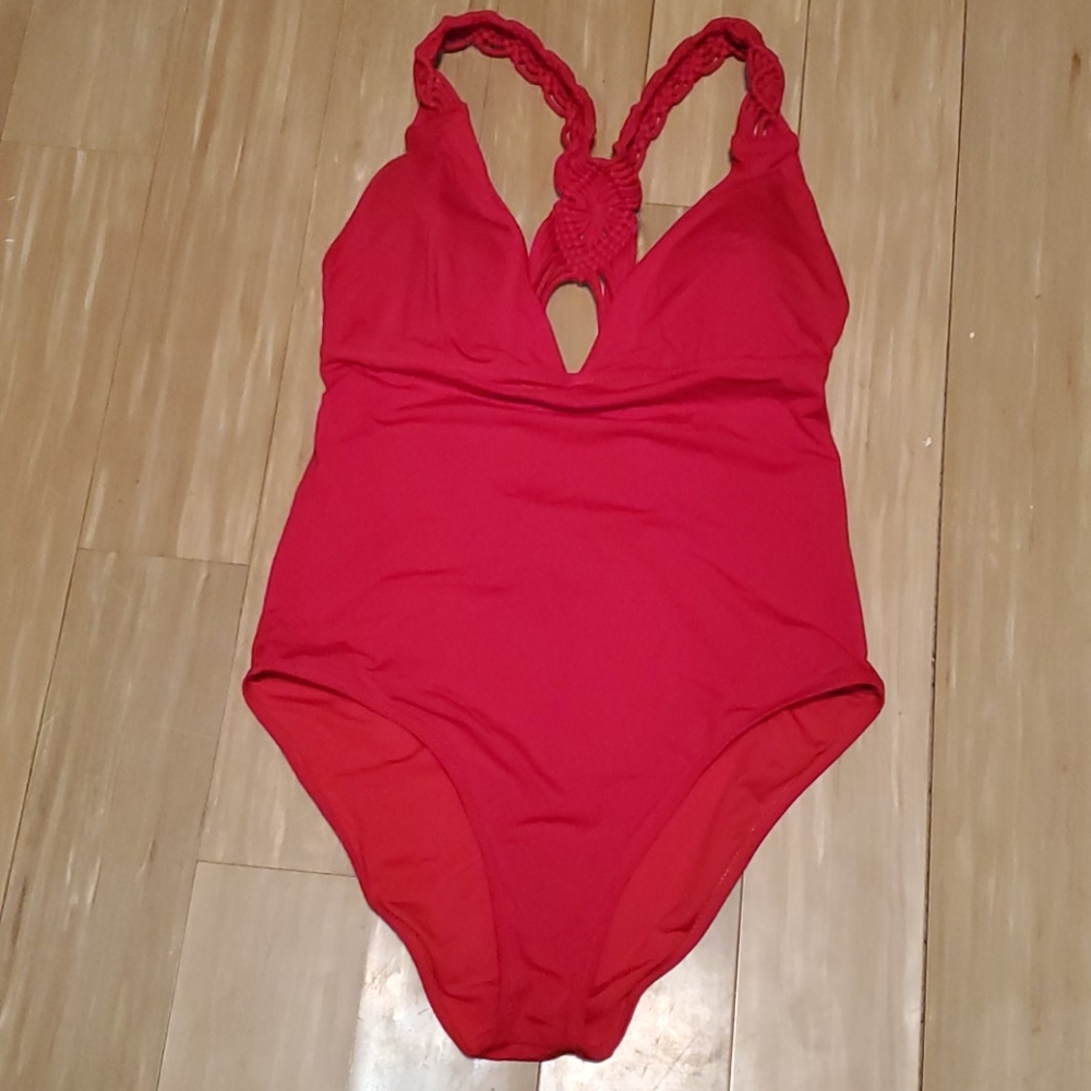 Large One Piece Open Back Red Swimsuit